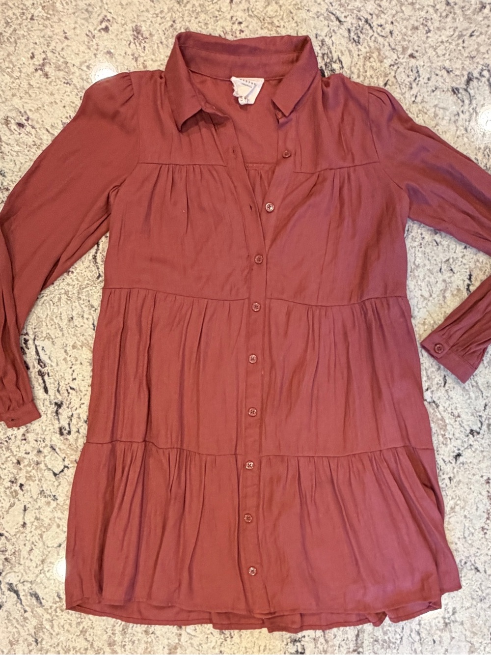 Harper Heritage Rust Tiered Button Front Dress Small Boho